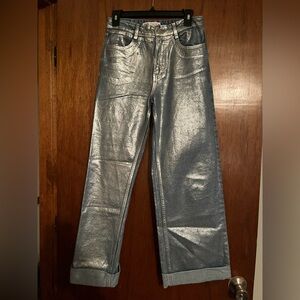 Zara women’s Metallic Silver Straight Jeans